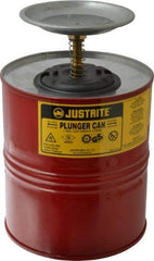 Justrite - 4 Quart Capacity, 10-1/2 Inch High x 7-1/4 Inch Diameter, Steel Plunger Can - 5 Inch Dasher Diameter, Red, Approval Listing/Regulation FM - All Tool & Supply