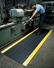 Wearwell - 30' Long x 2' Wide, Dry/Wet Environment, Anti-Fatigue Matting - Black with Yellow Borders, Vinyl with Vinyl Base, Beveled on 4 Sides - All Tool & Supply