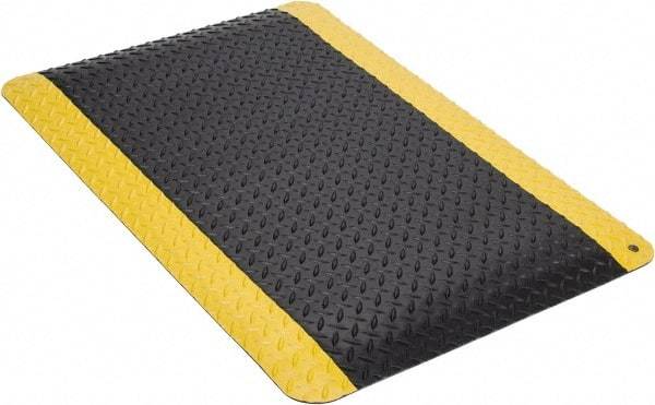 Wearwell - 3' Long x 2' Wide, Dry Environment, Anti-Fatigue Matting - Black with Yellow Borders, Vinyl with Nitrile Blend Base, Beveled on 4 Sides - All Tool & Supply