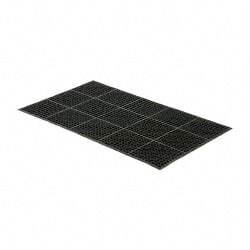 Wearwell - 5' Long x 3' Wide, Dry/Wet Environment, Anti-Fatigue Matting - Black, Natural Rubber with Rubber Base, Beveled on 4 Sides - All Tool & Supply