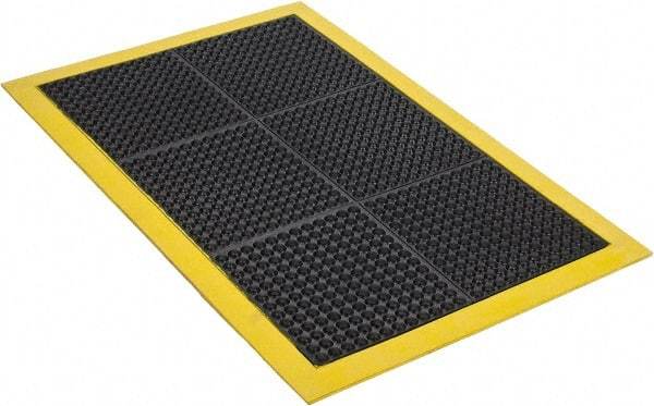 Wearwell - 3' Long x 2' Wide, Dry Environment, Anti-Fatigue Matting - Black with Yellow Borders, Natural Rubber with Rubber Base, Beveled on 4 Sides - All Tool & Supply