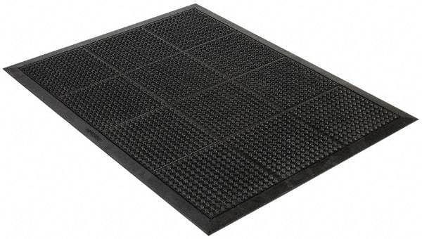 Wearwell - 4' Long x 3' Wide, Dry Environment, Anti-Fatigue Matting - Black, Natural Rubber with Rubber Base, Beveled on 4 Sides - All Tool & Supply