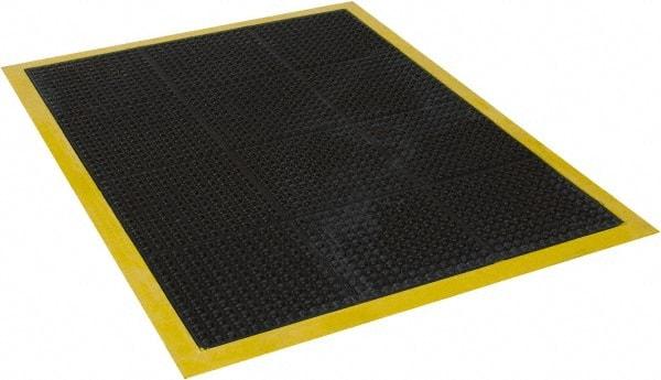 Wearwell - 4' Long x 3' Wide, Dry Environment, Anti-Fatigue Matting - Black with Yellow Borders, Natural Rubber with Rubber Base, Beveled on 4 Sides - All Tool & Supply