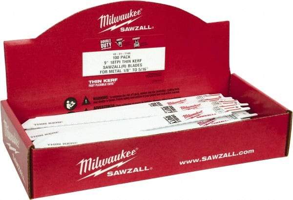 Milwaukee Tool - 9" Long x 3/4" Thick, Bi-Metal Reciprocating Saw Blade - Straight Profile, 14 TPI, Toothed Edge, Universal Shank - All Tool & Supply