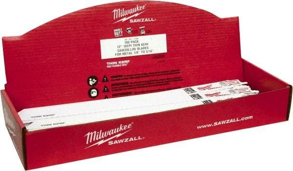 Milwaukee Tool - 12" Long x 3/4" Thick, Bi-Metal Reciprocating Saw Blade - Straight Profile, 18 TPI, Toothed Edge, Universal Shank - All Tool & Supply