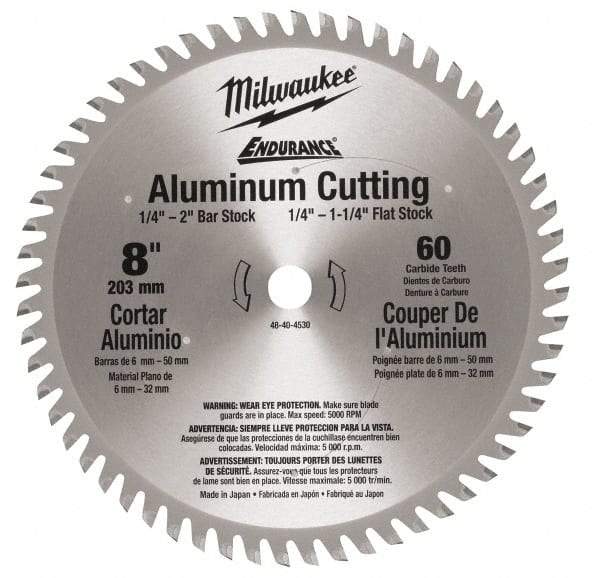 Milwaukee Tool - 8" Diam, 5/8" Arbor Hole Diam, 60 Tooth Wet & Dry Cut Saw Blade - Carbide-Tipped, Burr-Free & Smooth Action, Standard Round Arbor - All Tool & Supply