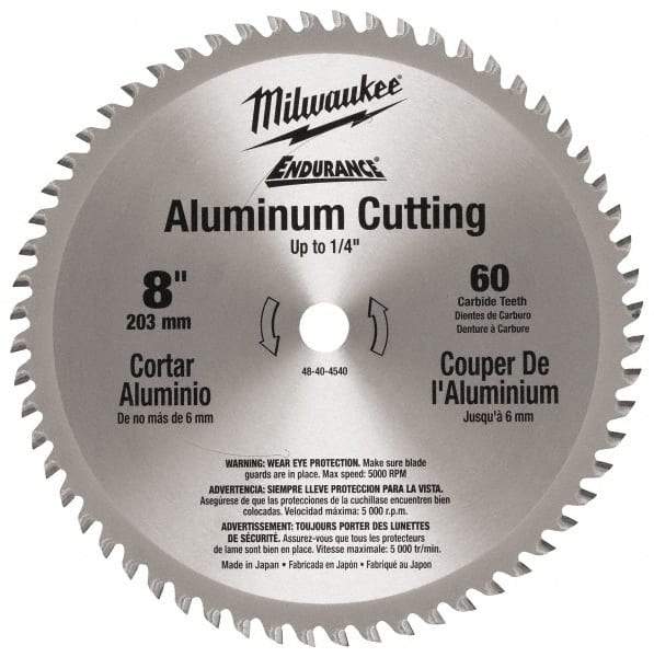 Milwaukee Tool - 8" Diam, 5/8" Arbor Hole Diam, 60 Tooth Wet & Dry Cut Saw Blade - Carbide-Tipped, Burr-Free & Smooth Action, Standard Round Arbor - All Tool & Supply