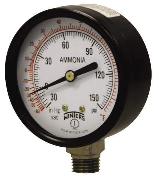 Winters - 4" Dial, 1/4 Thread, 30-0-300 Scale Range, Pressure Gauge - Lower Connection Mount, Accurate to 3-2-3% of Scale - All Tool & Supply