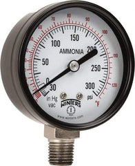 Winters - 2-1/2" Dial, 1/4 Thread, 30-0-300 Scale Range, Pressure Gauge - Lower Connection Mount, Accurate to 3-2-3% of Scale - All Tool & Supply