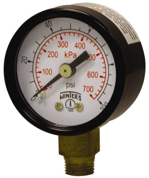 Winters - 1-1/2" Dial, 1/8 Thread, 0-160 Scale Range, Pressure Gauge - Lower Connection Mount, Accurate to 3-2-3% of Scale - All Tool & Supply