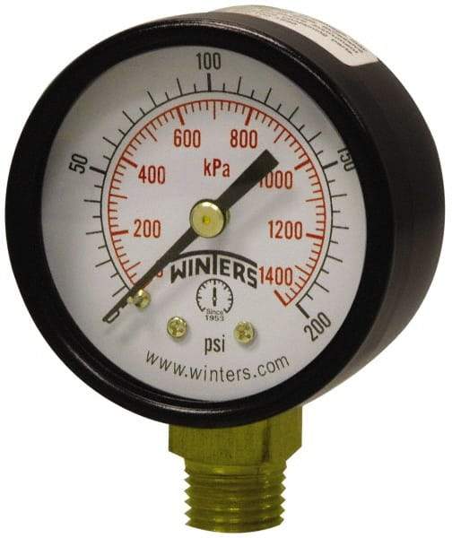 Winters - 2" Dial, 1/4 Thread, 0-300 Scale Range, Pressure Gauge - Lower Connection Mount, Accurate to 3-2-3% of Scale - All Tool & Supply