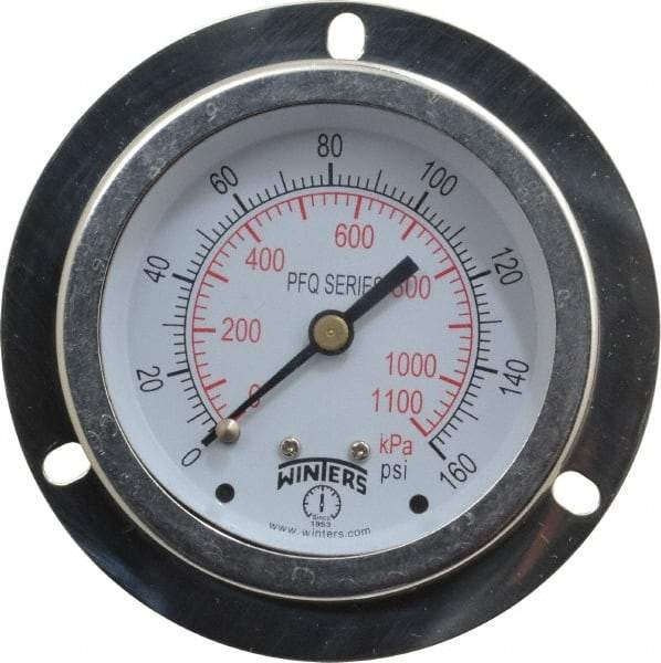 Winters - 2-1/2" Dial, 1/4 Thread, 0-160 Scale Range, Pressure Gauge - Front Flange Panel Mount, Center Back Connection Mount, Accurate to 1.5% of Scale - All Tool & Supply