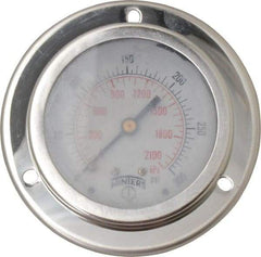 Winters - 2-1/2" Dial, 1/4 Thread, 0-300 Scale Range, Pressure Gauge - Front Flange Panel Mount, Center Back Connection Mount, Accurate to 1.5% of Scale - All Tool & Supply