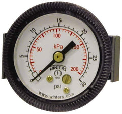 Winters - 2" Dial, 1/8 Thread, 0-30 Scale Range, Pressure Gauge - U-Clamp Panel Mount, Center Back Connection Mount, Accurate to 2.5% of Scale - All Tool & Supply