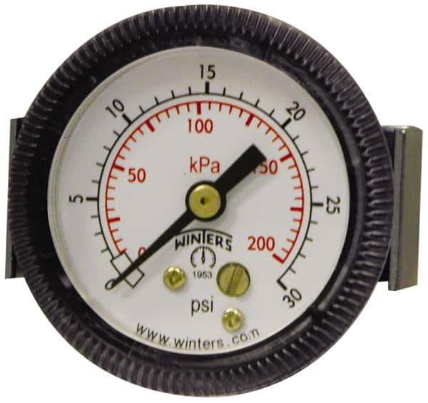 Winters - 2" Dial, 1/8 Thread, 0-200 Scale Range, Pressure Gauge - U-Clamp Panel Mount, Center Back Connection Mount, Accurate to 2.5% of Scale - All Tool & Supply