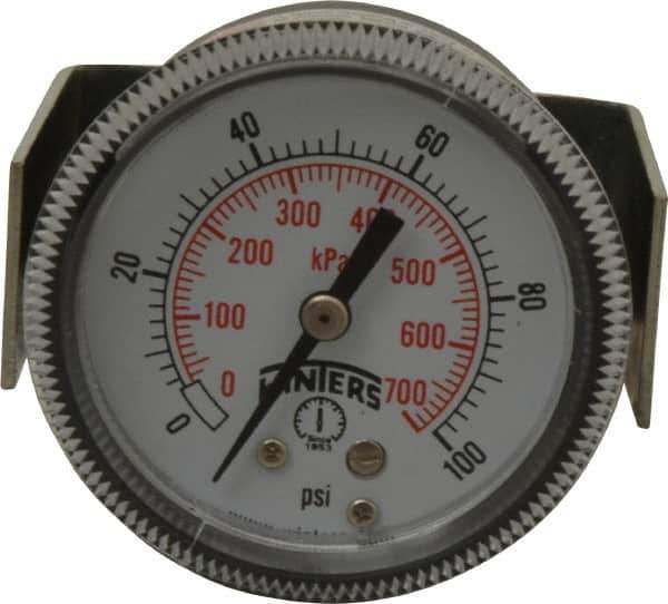 Winters - 2" Dial, 1/8 Thread, 0-100 Scale Range, Pressure Gauge - U-Clamp Panel Mount, Center Back Connection Mount, Accurate to 2.5% of Scale - All Tool & Supply