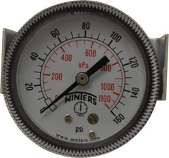 Winters - 2" Dial, 1/8 Thread, 0-160 Scale Range, Pressure Gauge - U-Clamp Panel Mount, Center Back Connection Mount, Accurate to 2.5% of Scale - All Tool & Supply