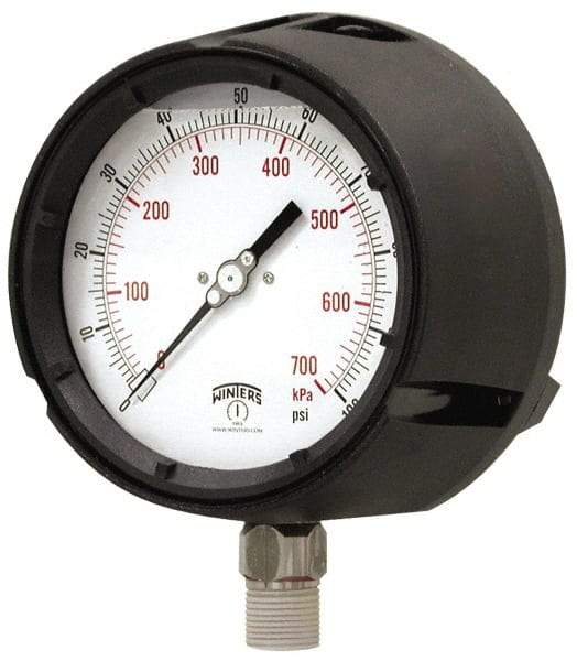 Winters - 4-1/2" Dial, 1/2 Thread, 0-400 Scale Range, Pressure Gauge - Lower Connection Mount, Accurate to 0.5% of Scale - All Tool & Supply