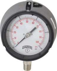 Winters - 4-1/2" Dial, 1/2 Thread, 0-15 Scale Range, Pressure Gauge - Lower Connection Mount, Accurate to 0.5% of Scale - All Tool & Supply