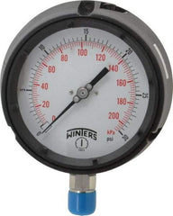 Winters - 4-1/2" Dial, 1/2 Thread, 0-30 Scale Range, Pressure Gauge - Lower Connection Mount, Accurate to 0.5% of Scale - All Tool & Supply