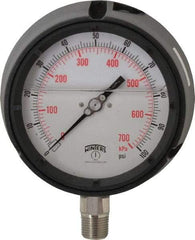 Winters - 4-1/2" Dial, 1/2 Thread, 0-100 Scale Range, Pressure Gauge - Lower Connection Mount, Accurate to 0.5% of Scale - All Tool & Supply