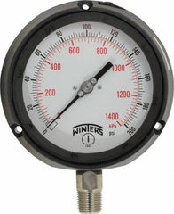 Winters - 4-1/2" Dial, 1/2 Thread, 0-200 Scale Range, Pressure Gauge - Lower Connection Mount, Accurate to 0.5% of Scale - All Tool & Supply