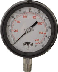 Winters - 4-1/2" Dial, 1/2 Thread, 0-200 Scale Range, Pressure Gauge - Lower Connection Mount, Accurate to 0.5% of Scale - All Tool & Supply