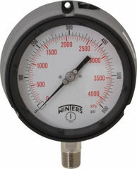 Winters - 4-1/2" Dial, 1/2 Thread, 0-600 Scale Range, Pressure Gauge - Lower Connection Mount, Accurate to 0.5% of Scale - All Tool & Supply