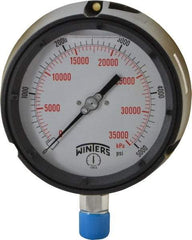 Winters - 4-1/2" Dial, 1/2 Thread, 0-5,000 Scale Range, Pressure Gauge - Lower Connection Mount, Accurate to 0.5% of Scale - All Tool & Supply