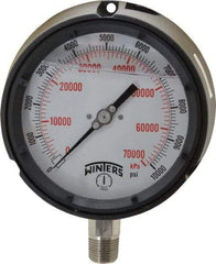 Winters - 4-1/2" Dial, 1/2 Thread, 0-10,000 Scale Range, Pressure Gauge - Lower Connection Mount, Accurate to 0.5% of Scale - All Tool & Supply