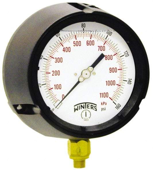 Winters - 4-1/2" Dial, 1/2 Thread, 0-1,000 Scale Range, Pressure Gauge - Lower Connection Mount, Accurate to 0.5% of Scale - All Tool & Supply