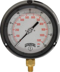 Winters - 4-1/2" Dial, 1/4 Thread, 0-160 Scale Range, Pressure Gauge - Lower Connection Mount, Accurate to 0.5% of Scale - All Tool & Supply