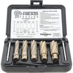 Hougen - 8 Piece, 9/16 to 1-1/16" Cutter Diam, 2" Cutting Depth, Carbide-Tipped Annular Cutter Set - Bright Finish, 3/4" Shank Diam, 9/16, 11/16, 13/16, 15/16, 1-1/16" Cutter Diams, 2 Flats on Shank - All Tool & Supply