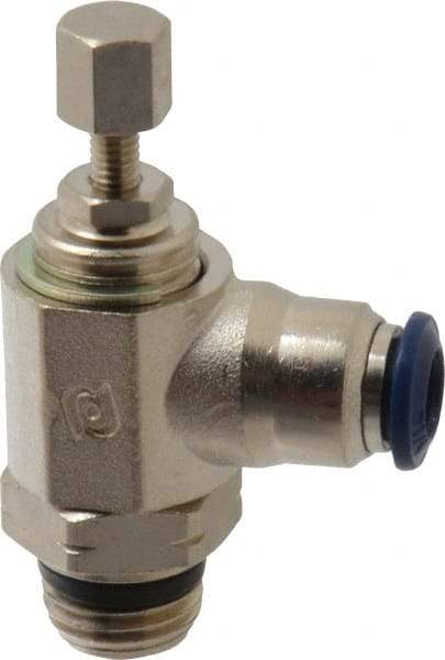 Value Collection - 1/4" Pipe, Angled Miniature Needle Valve - Buna Seal, Male x Push to Connect Ends, Nickel Plated Brass Valve, 145 Max psi - All Tool & Supply