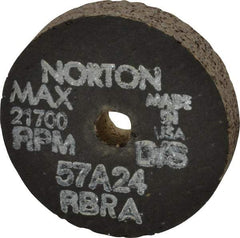 Norton - 2-1/2" Diam x 3/8" Hole x 1/2" Thick, R Hardness, 24 Grit Surface Grinding Wheel - Aluminum Oxide, Type 1, Very Coarse Grade, 21,700 Max RPM, No Recess - All Tool & Supply