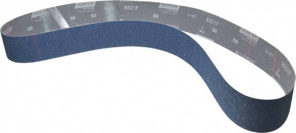 Norton - 2-1/2" Wide x 60" OAL, 50 Grit, Zirconia Alumina Abrasive Belt - Zirconia Alumina, Coarse, Coated, Y Weighted Cloth Backing, Dry, Series R821 - All Tool & Supply