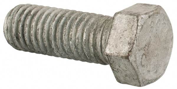 Value Collection - 7/16-14 Thread, 1-1/4" Length Under Head, Steel Hex Head Bolt - Hot Dipped Galvanized Coated, UNC Thread, ASTM A307, Grade 2 - All Tool & Supply