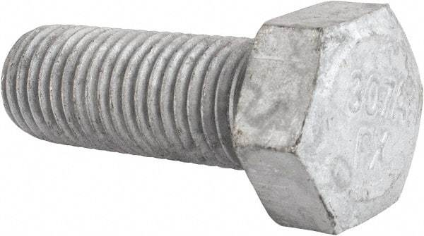 Value Collection - 7/8-9 Thread, 2-1/4" Length Under Head, Steel Hex Head Bolt - Hot Dipped Galvanized Coated, UNC Thread, ASTM A307, Grade 2 - All Tool & Supply