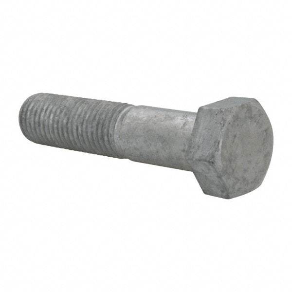 Value Collection - 7/8-9 Thread, 4" Length Under Head, Steel Hex Head Bolt - Hot Dipped Galvanized Coated, UNC Thread, ASTM A307, Grade 2 - All Tool & Supply