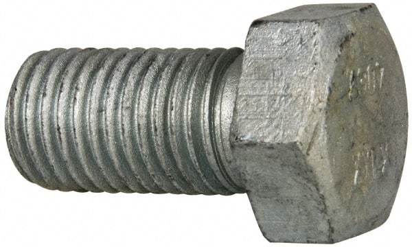 Value Collection - 1-8 Thread, 2" Length Under Head, Steel Hex Head Bolt - Hot Dipped Galvanized Coated, UNC Thread, ASTM A307, Grade 2 - All Tool & Supply