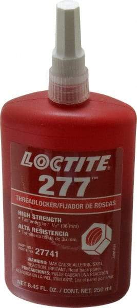 Loctite - 250 mL Bottle, Red, High Strength Liquid Threadlocker - Series 277, 24 hr Full Cure Time, Hand Tool, Heat Removal - All Tool & Supply