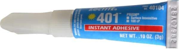 Loctite - 0.11 oz Tube Clear Instant Adhesive - Series 401, 15 sec Working Time, 24 hr Full Cure Time, Bonds to Plastic & Rubber - All Tool & Supply