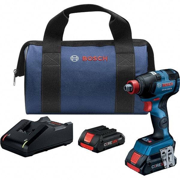 Bosch - 18 Volt, 1/4" Drive, 1,800 In/Lb Torque, Cordless Impact Driver - Pistol Grip Handle, 1100, 2300, 3400 RPM, 2 Lithium-Ion Batteries Included - All Tool & Supply