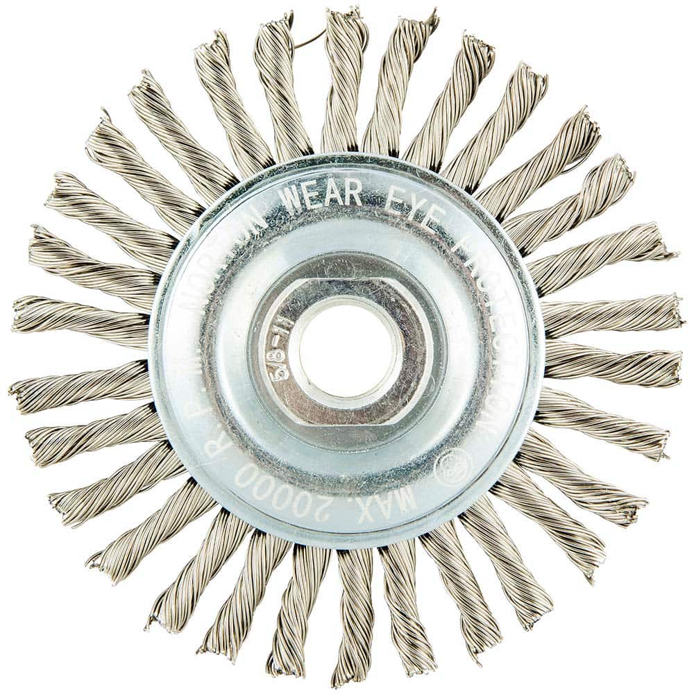 Norton - 4" OD, 5/8-11 Arbor Hole, Standard Twist Knot Stainless Steel Wheel Brush - All Tool & Supply