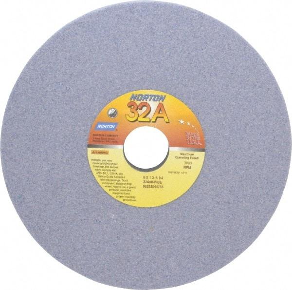 Norton - 8" Diam x 1-1/4" Hole x 1" Thick, I Hardness, 60 Grit Surface Grinding Wheel - Aluminum Oxide, Type 5, Medium Grade, 3,600 Max RPM, Vitrified Bond, One-Side Recess - All Tool & Supply