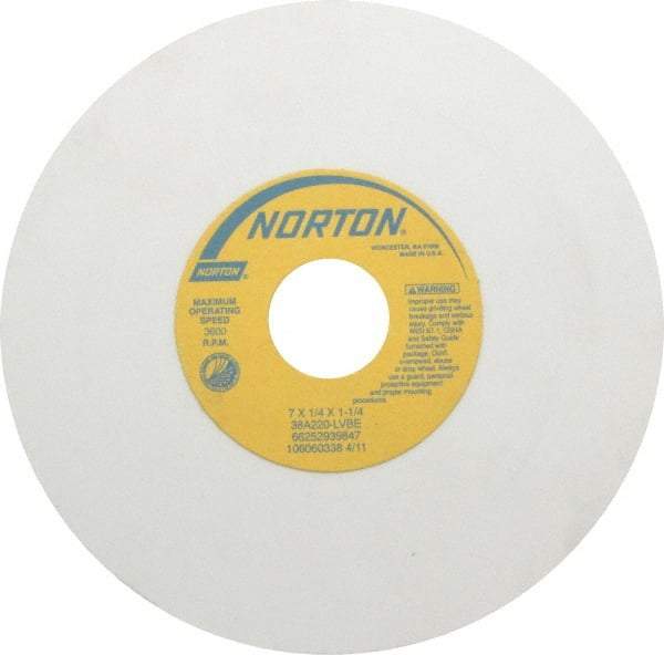 Norton - 7" Diam x 1-1/4" Hole x 1/4" Thick, L Hardness, 220 Grit Surface Grinding Wheel - Aluminum Oxide, Type 1, Very Fine Grade, 3,600 Max RPM, Vitrified Bond, No Recess - All Tool & Supply