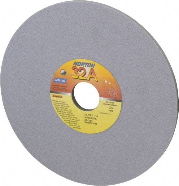 Norton - 8" Diam x 1-1/4" Hole x 1/4" Thick, L Hardness, 80 Grit Surface Grinding Wheel - Aluminum Oxide, Type 1, Medium Grade, 3,600 Max RPM, Vitrified Bond, No Recess - All Tool & Supply