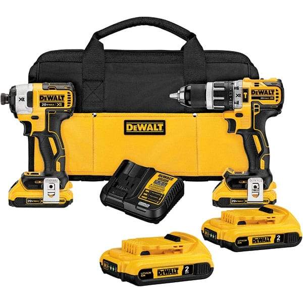 DeWALT - 20 Volt Cordless Tool Combination Kit - Includes 1/2" Brushless Hammer Drill & 1/4" 3-Speed Brushless Impact Driver, Lithium-Ion Battery Included - All Tool & Supply