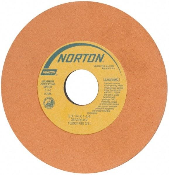 Norton - 6" Diam x 1-1/4" Hole x 1/4" Thick, K Hardness, 220 Grit Surface Grinding Wheel - Aluminum Oxide, Very Fine Grade, 4,140 Max RPM, Vitrified Bond - All Tool & Supply