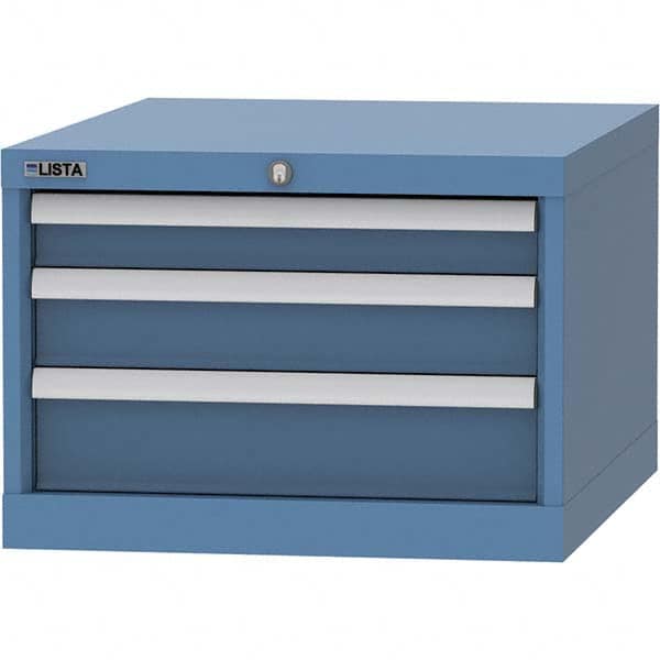 LISTA - 3 Drawer, 99 Compartment Bright Blue Steel Modular Storage Cabinet - Exact Industrial Supply